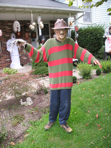 Here's Freddie; pvc frame, he needs a bit more padding.  I glued his hat on this year (last year I lost one in the wind and never found it).